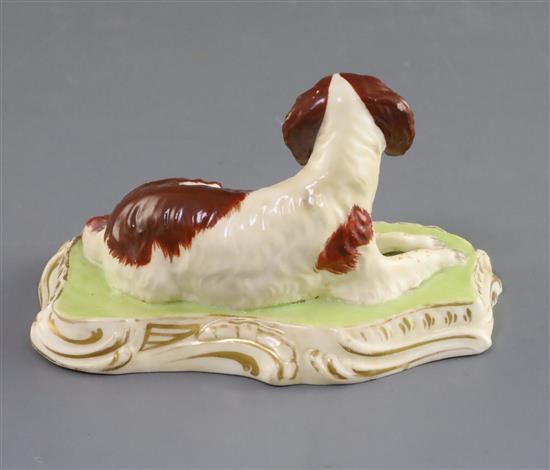 A Copeland and Garrett porcelain figure of a King Charles Spaniel, c.1833-47, L. 11.6cm